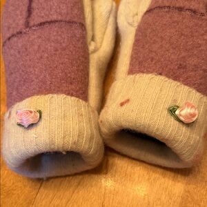 Cozy Pink and Cream Wool Mittens